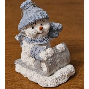 Vintage 1999 Encore Snow Buddies Tobogannin’ Snowman Christmas Ornament (gg291)